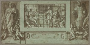Die heilige Katharina im Gefängnis, die Kaiserin Faustina zum Christentum bekehrt, flankiert von den Heiligen Saturnius und Simon von Federico Zuccaro