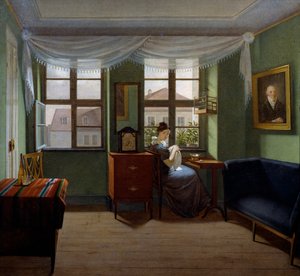 Nähen, Gemälde von Fyodor Tolstoy, Öl auf Leinwand