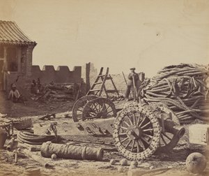 Innenraum des Pehtang-Forts, der das Magazin und die Holzkanone zeigt, 1. August 1860, 1860
