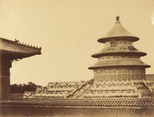 Himmelstempel von dem Ort, wo die Priester in der chinesischen Stadt Peking verbrannt werden. Oktober 1860