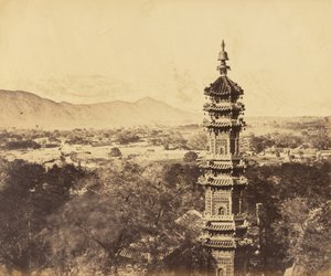Ansicht des Sommerpalastes. Yuan Ming Yuan Pagode. Vor dem Brand, Peking, 18. Oktober 1860