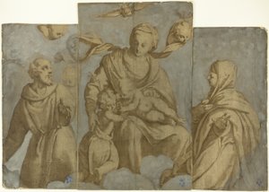 Jungfrau und Kind mit dem kleinen Johannes dem Täufer und den Heiligen Franziskus von Assisi und Klara von Felice Brusasorci