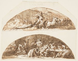 Achilles schleppt den Körper von Hector um die Mauern von Troja, Priamos bittet um den Körper von Hector, Deckengestaltungen für die Galleria di Achille, Palazzo Milzetti, Faenza, Italien von Felice Giani