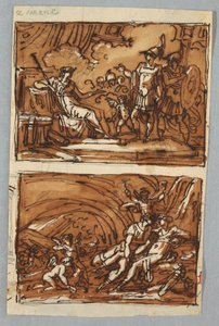 Aeneas und Achates vor Dido; die Liebe von Aeneas und Dido