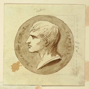 Zeichnung, Eine Medaille von Napoleon Bonaparte als Präsident der Italienischen Republik, verso; Hebe verleiht Unsterblichkeit an den Wagenlenker des Herkules, 1802–04