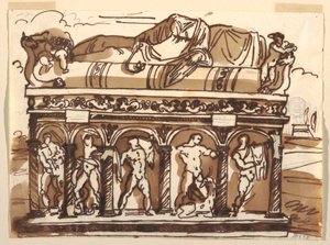 Zeichnung, Ein römischer Sarkophag im Vatikanischen Museum, ca. 1820