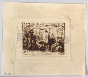 Figurale Szene mit Künstler, der eine weibliche Figur zeichnet, während ein Mann von hinten zuschaut von Felice Giani