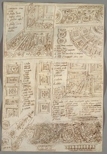 Vier dekorative Studien von Decken; Verso: Anatomische Studien von Felice Giani