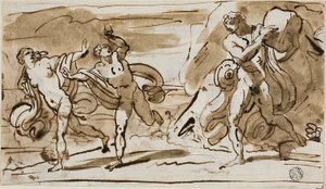 Polyphem wirft Felsbrocken auf die fliehenden Aeis und Galatea (recto); Polyphem spielt seine Rohrpfeifen für Galatea (verso)