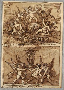 Putti in einem Wagen mit Delfinen und Schwänen von Felice Giani