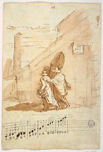 Drei Musiker vor dem Albergo Della Pace, 1810