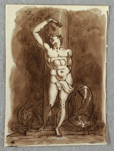 Heiliger Sebastian, Detail des Polyptychons mit der thronenden Jungfrau, Studie nach Dosso Dossi von Felice Giani