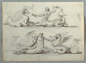 Meereszentaur kämpft gegen Meeresmonster