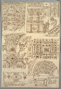 Sieben Studien von viereckigen Decken; Verso: Zwei anatomische Studien von Armen von Felice Giani