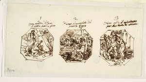 Drei Skizzen zu Theseus-Themen, für die Sala di Teseo, Palazzo Gaddi, Forli von Felice Giani