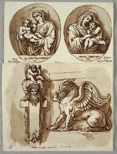 Zwei Zeichnungen der Madonna und des Kindes in Ovalen, Studien nach Giambologna und Alfonzo da Ferrero; Herm und Chimäre, nach Antike