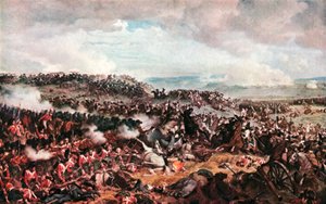 Die Schlacht von Waterloo. Kürassiere greifen Highlander im Karree an