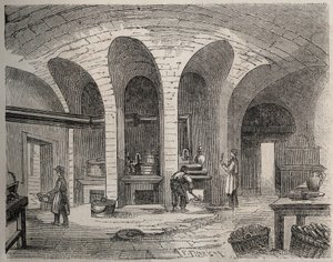 Paris - Gefängnis La Petite Roquette (Gefängnis für Frauen und Jugendliche) - Die Küchen - Kupferstich nach Felix Thorigny - in Le Monde Illustré von Juli 1865 von Felix (after) Thorigny