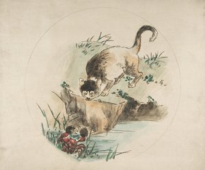 Dekoration für einen Teller: Eine Katze jagt eine Krabbe, 1850-1914 von Felix Bracquemond