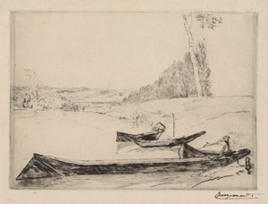 Kleine Fähren am Ufer der Seine, um 1858 von Felix Bracquemond