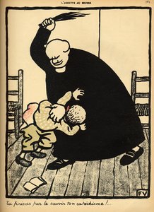 Ein Priester schlägt einen Jungen, aus 