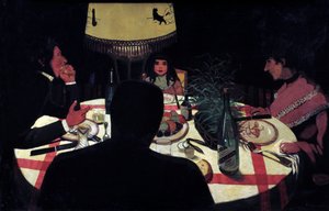 Abendessen, Lampeneffekt. Darstellung des Malers umgeben von seiner Frau und seinen schönen Kindern von Felix Edouard Vallotton