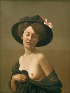 Frau in einem schwarzen Schal, schwarzer Hut