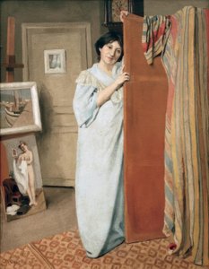 Atelierinterieur mit der Frau des Künstlers