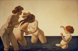 Drei Frauen und ein kleines Mädchen, die im Wasser spielen von Felix Edouard Vallotton
