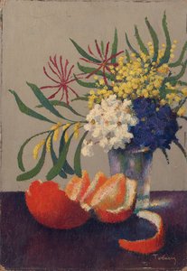 Stillleben mit Blumen und einer Orange von Felix Elie Tobeen