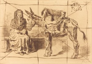 Sitzende Frau und Esel von Felix Hilaire Buhot