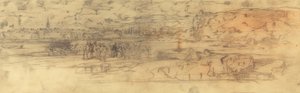 Mündung mit befestigtem Seehafen links und Klippen rechts, ca. 1882 von Felix Hilaire Buhot