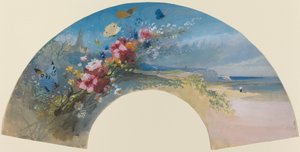 Fächer mit Wildblumen und Schmetterlingen an der normannischen Küste