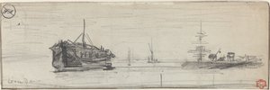 Schiffe im Hafen von London [recto], ca. 1884 von Felix Hilaire Buhot