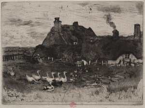 Die kleinen strohgedeckten Hütten, 1878 von Felix Hilaire Buhot