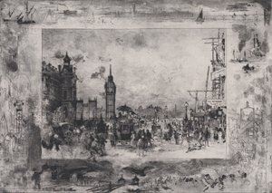 Westminster Bridge oder Westminster Clock Tower, 1860-98 von Felix Hilaire Buhot