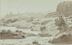 Ansicht der römischen Campagna mit einem Fluss im Vordergrund von Felix Hippolyte Lanoue
