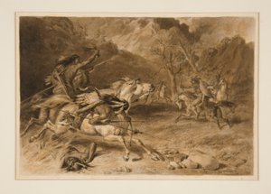 Zeichnung für Die Begegnung (Indianerkampf zu Pferd) von Felix O. C. Darley
