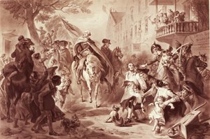 George Washington betritt New York im Jahr 1783, graviert von Alexander Hay Ritchie (1822-1895) von Felix Octavius Carr Darley