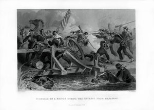 Kampf auf einer Brücke während des Rückzugs von Manassas, Virginia, 1862-1867 von Felix Octavius Carr Darley