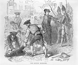 Das Massaker von Boston, 5. März 1770, graviert von A. Bollett