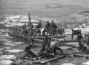 Pontoniers der napoleonischen Armee überqueren die Beresina