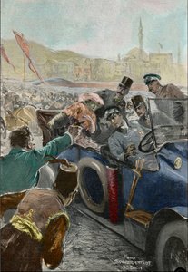 Ermordung von Franz Ferdinand (1863-1914), Erzherzog von Österreich, und seiner Frau Sophie in Sarajevo (Gravur) von Felix Schwormstadt