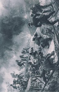 Angriff, Illustration aus Hindenburg, veröffentlicht von Daterlandischer Derlag C U Weller Berlin