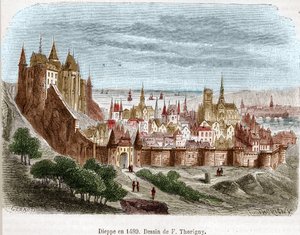 Die Stadt Dieppe mit ihrer Burg (Seine Maritime) (76) in der Normandie im Jahr 1489. von Felix Thorigny
