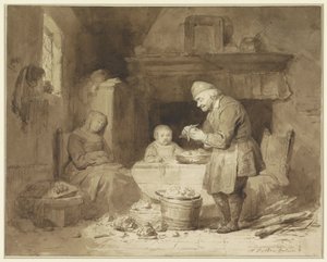 Während eine Frau eingeschlafen ist, schält ein alter Mann Kartoffeln von Ferdinand De Braekeleer (I)