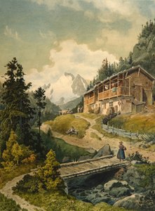 Alpenlandschaft mit einer Brücke von Ferdinand Gatt