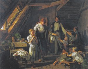 Abschied der Eltern - das älteste Kind kümmert sich in Abwesenheit der Eltern um die Geschwister von Ferdinand Georg Waldmuller