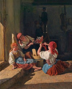 Kinder schmücken einen Rekrutenhut, 1854 von Ferdinand Georg Waldmuller