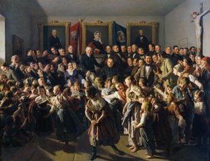 Kinder armer Eltern werden von der Gemeinde Spittelberg am Michaelitage mit Winterkleidern ausgestattet von Ferdinand Georg Waldmuller